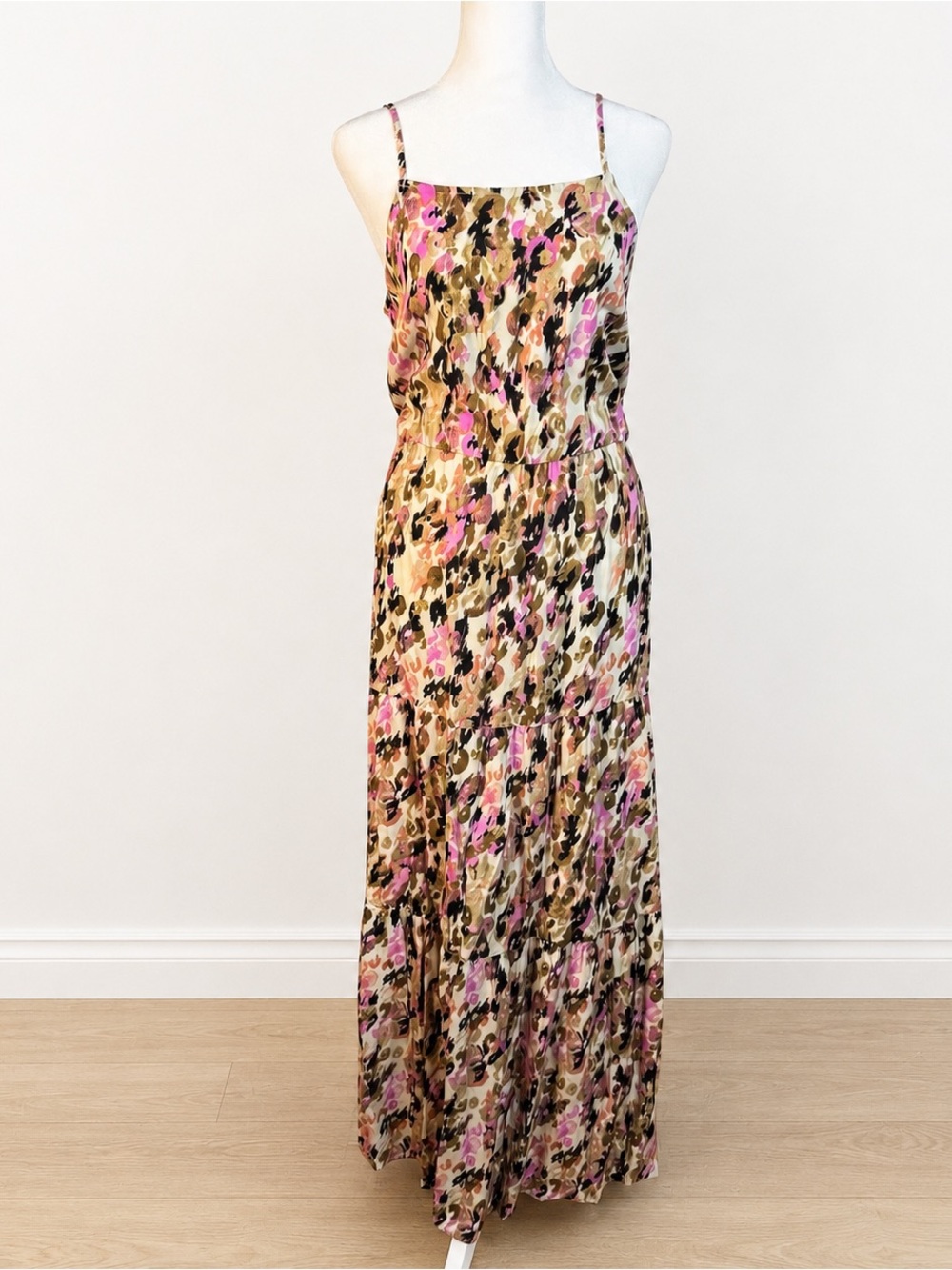NWT Vero Moda Watercolor Animal Print Maxi Dress M |100% Viscose Tiered Sundress